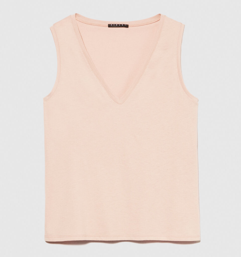 Tank top in 100% cotton - women's tops - Nude | Sisley image number 6